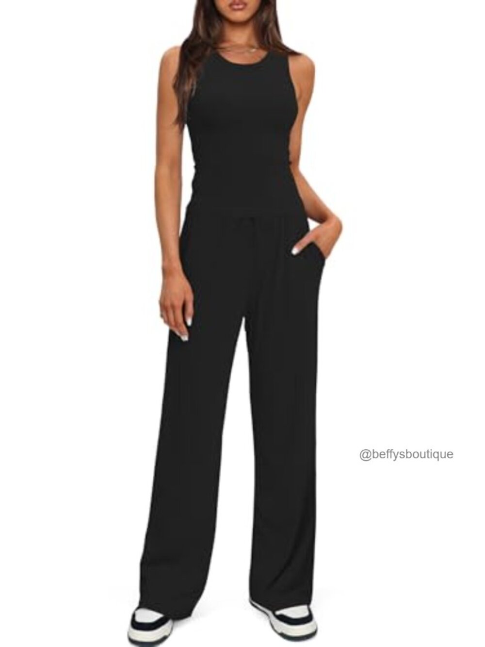 Sleeveless Racerback Tank Top & Wide Leg Pants Lounge Set